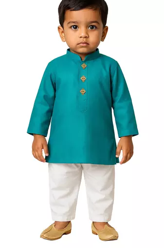 boy's cyan pure cotton kurta pyjama set