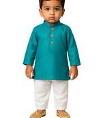 boy's cyan pure cotton kurta pyjama set