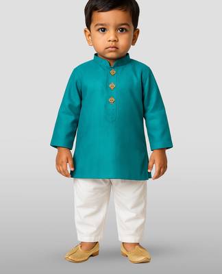boy's cyan pure cotton kurta pyjama set 2