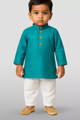 boy's cyan pure cotton kurta pyjama set