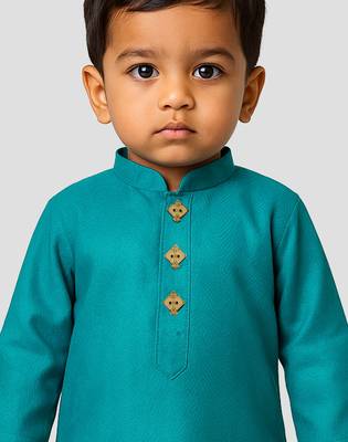 boy's cyan pure cotton kurta pyjama set 3