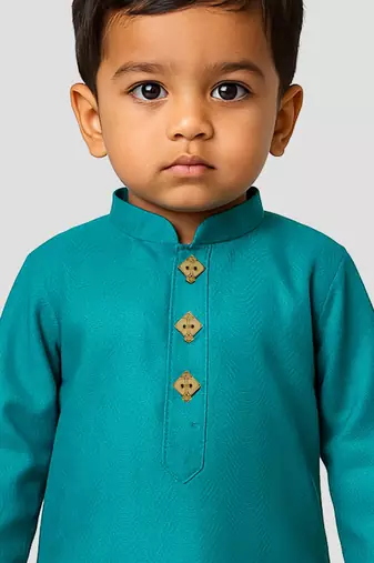 boy's cyan pure cotton kurta pyjama set