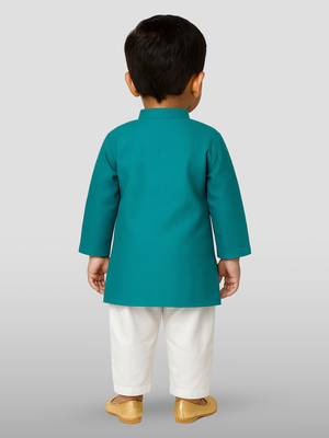 boy's cyan pure cotton kurta pyjama set 4