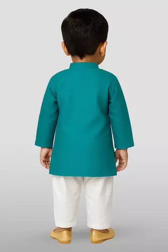 boy's cyan pure cotton kurta pyjama set