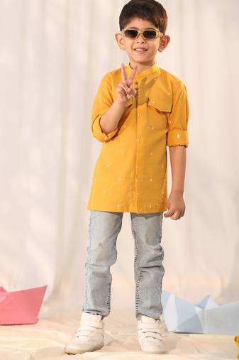 boys' mustard ethnic shirt