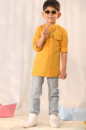 boys' mustard ethnic shirt