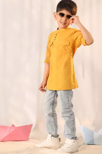 boys' mustard ethnic shirt