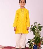boys' yellow and cream kurta pyjama set