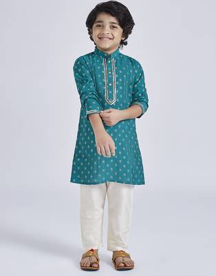 boys' green and cream kurta pyjama set 1