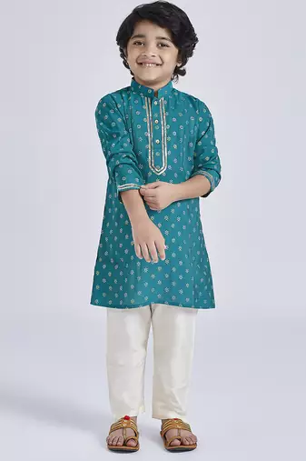 boys' green and cream kurta pyjama set