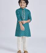 boys' green and cream kurta pyjama set
