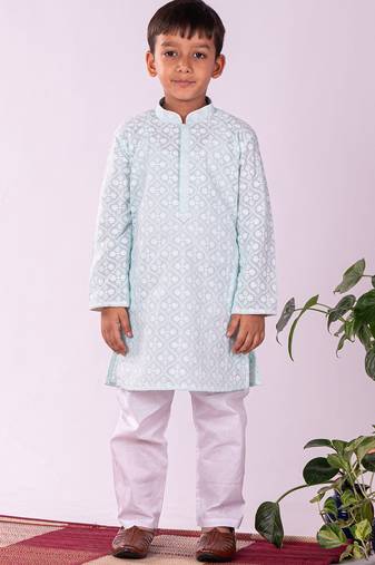 Jbn creation boys' green and white kurta and pyjama set