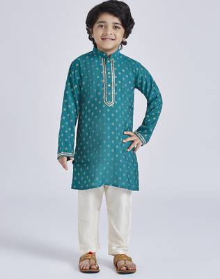 boys' green and cream kurta pyjama set 2