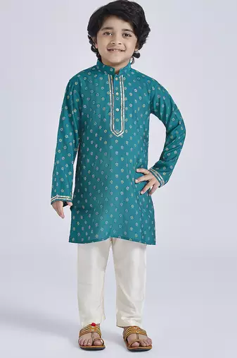 boys' green and cream kurta pyjama set