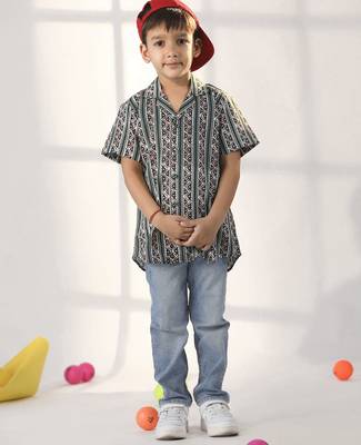 boys' bottle green ethnic shirt 1