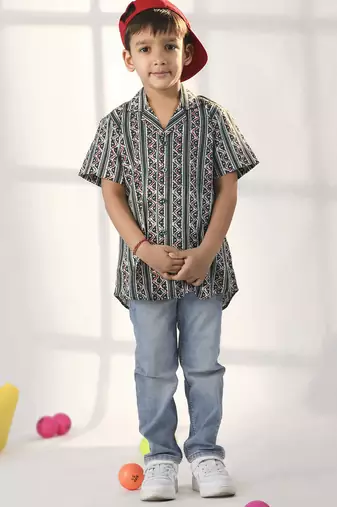 boys' bottle green ethnic shirt