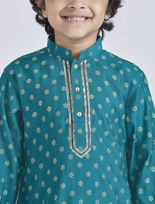 boys' green and cream kurta pyjama set 3