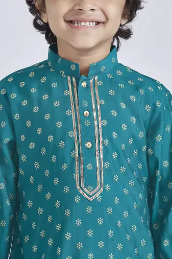 boys' green and cream kurta pyjama set