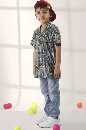 boys' bottle green ethnic shirt
