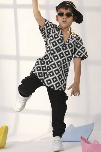 boys' black ethnic shirt