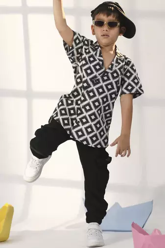 boys' black ethnic shirt