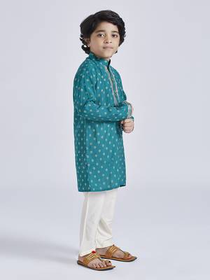 boys' green and cream kurta pyjama set 4