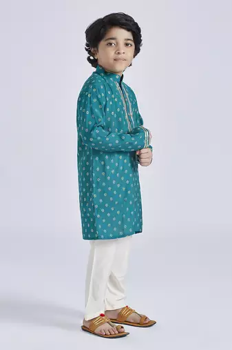 boys' green and cream kurta pyjama set