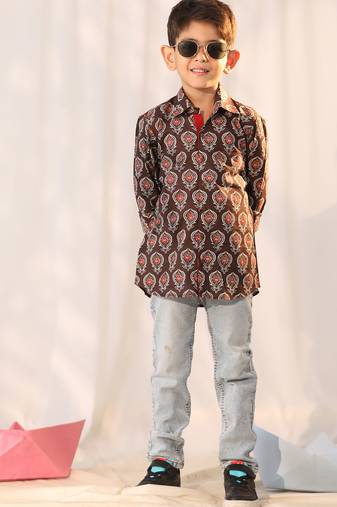 Jbn creation boys' coffee ethnic shirt