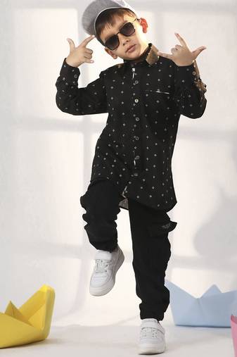 Jbn creation boys' black ethnic shirt