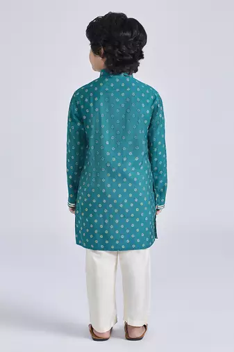 boys' green and cream kurta pyjama set