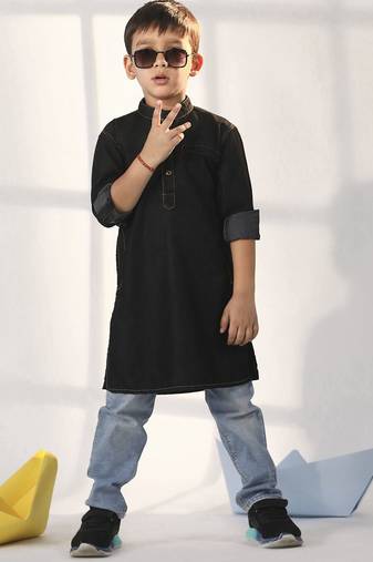Jbn creation boys' black kurta