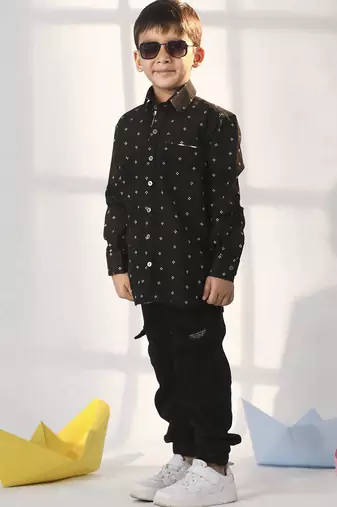 boys' black ethnic shirt