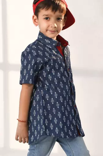boys' navy blue ethnic shirt