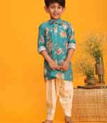 boys' multicolor base turquoise kurta patiala set