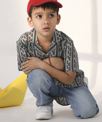 boys' bottle green ethnic shirt 5