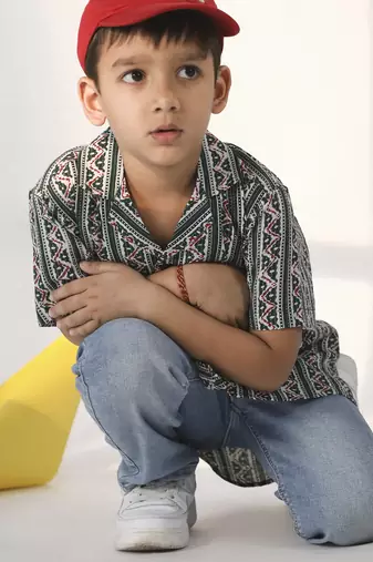 boys' bottle green ethnic shirt