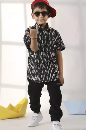 boys' black ethnic shirt