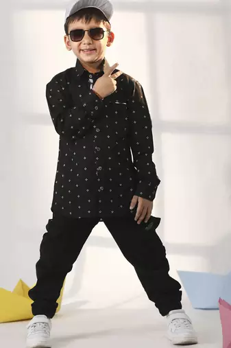 boys' black ethnic shirt