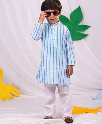 boys' blue and white kurta and pyjama set 1