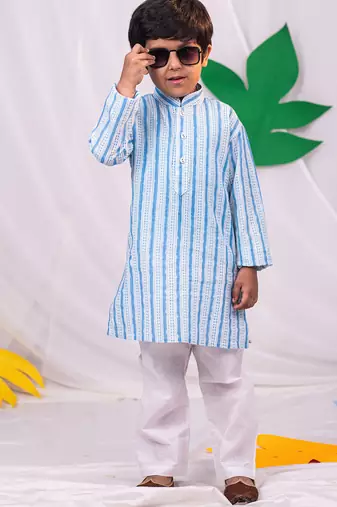 boys' blue and white kurta and pyjama set