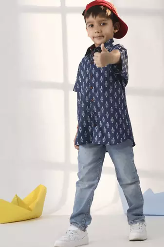 boys' navy blue ethnic shirt