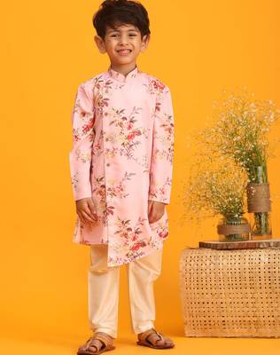 boys' multicolor base pink kurta pyjama set 1