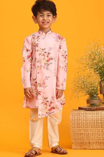 boys' multicolor base pink kurta pyjama set