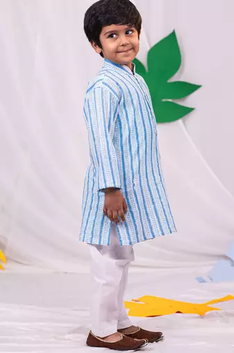 boys' blue and white kurta and pyjama set