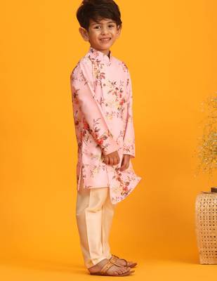 boys' multicolor base pink kurta pyjama set 2
