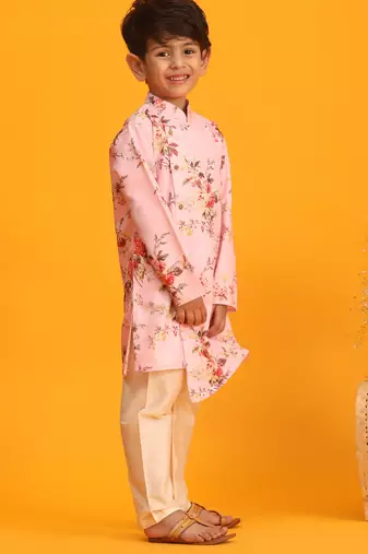 boys' multicolor base pink kurta pyjama set