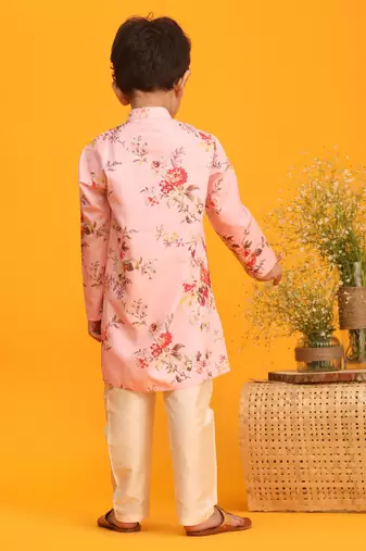 boys' multicolor base pink kurta pyjama set