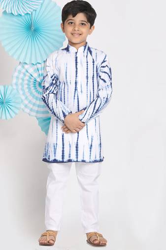 Jbn creation boys' blue and white kurta pyjama set