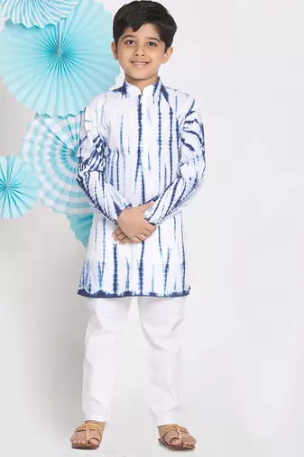 boys' blue and white kurta pyjama set