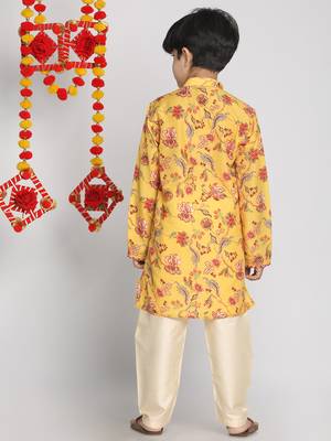 boys' multicolor-base-mustard and cream kurta pyjama set 3
